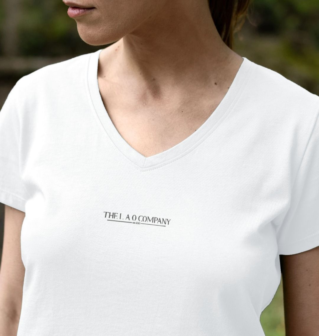 LAO Womens V Neck Tshirt White