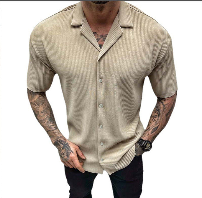 men's new solid color short-sleeved shirt men's casual cardigan