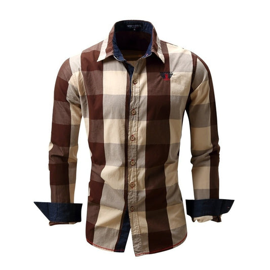 men's leisure long sleeve shirt plaid patchwork shirt casual  shirt