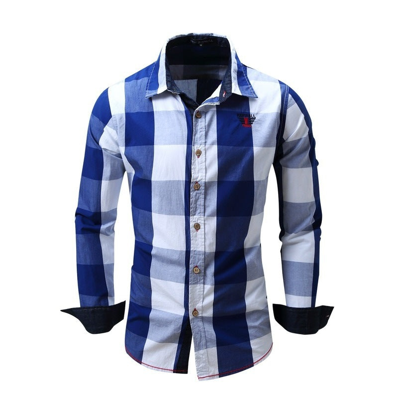 men's leisure long sleeve shirt plaid patchwork shirt casual  shirt